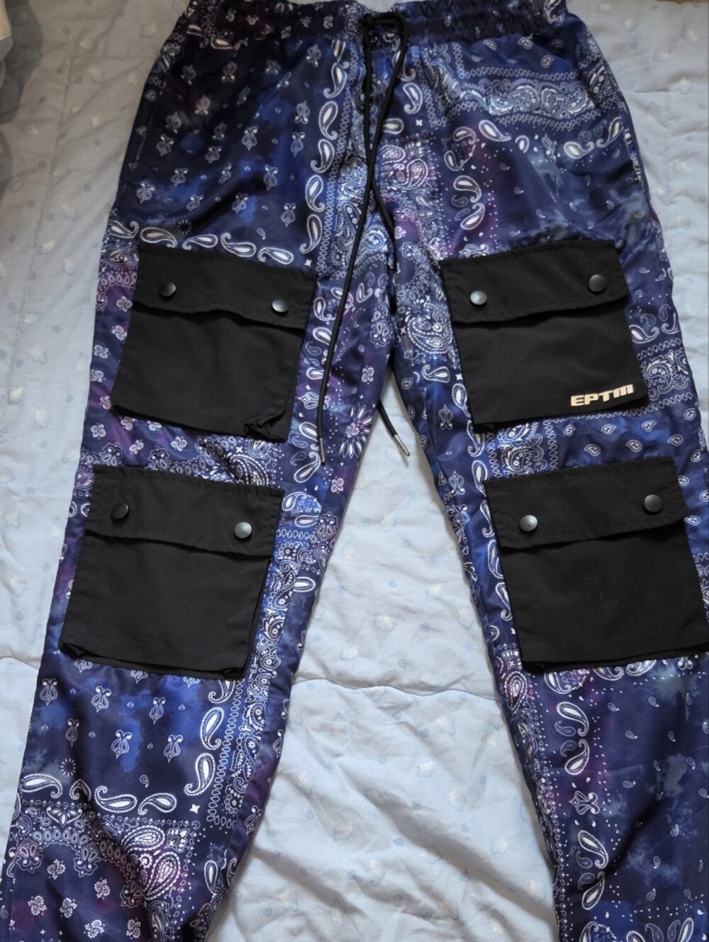 Men's EPTM Purple Bandana Print Cargo Pants with Black Utility Pockets